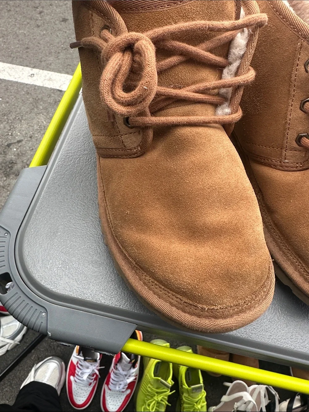 UGG Chestnut Brown Suede Lace-Up Shearling Boots - Picture 3 of 12